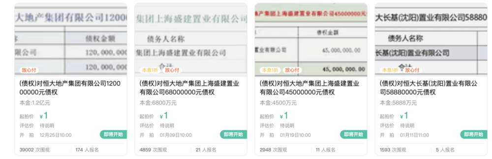 1元起拍<strong></p>
<p>交易所债券市场的品种</strong>，恒大地产集团1.2亿元债权拍卖参与者众多