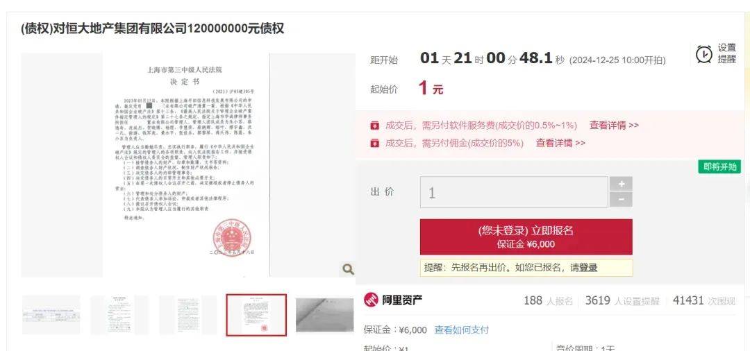 1元起拍<strong></p>
<p>交易所债券市场的品种</strong>！恒大地产集团上亿债权将被拍卖